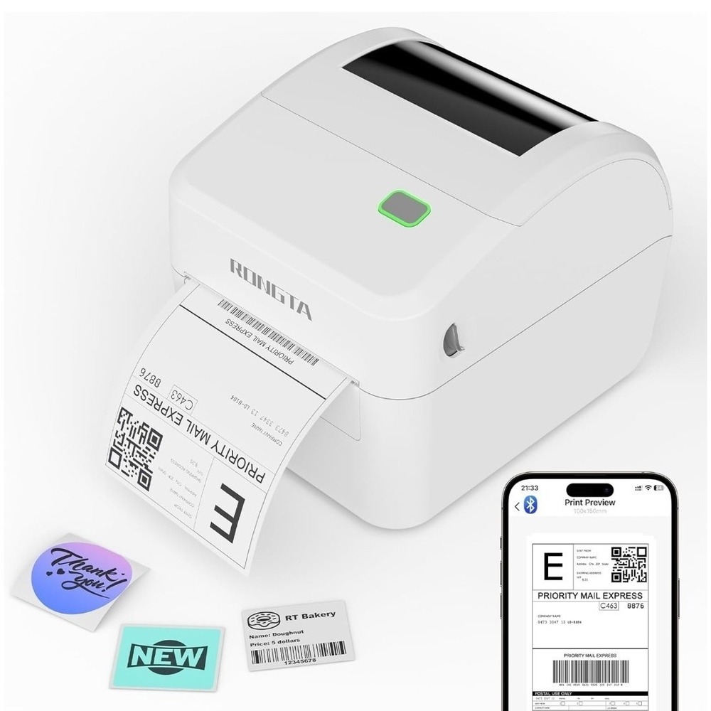Rongta White Thermal Label Printer for Home Office — Compact Wireless Labeling